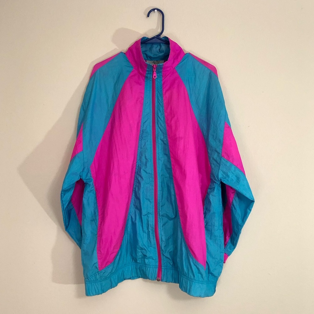Vintage Bridge Gate Womans Sz Large Retro Color Block Windbreaker Track Jacket